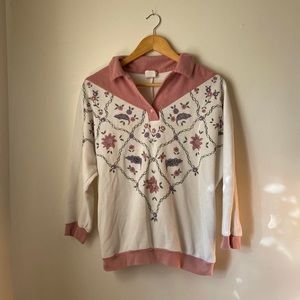 VINTAGE medium 80s / 90s pink and cream sweater